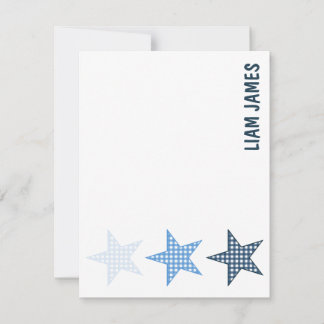 Starry Gingham Baby Boy Stationery Mitteilungskarte