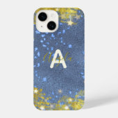 Starry Glittery Blau und Gold Moderner Glanz iPhone Hülle (Rückseite)