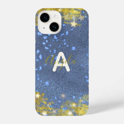Starry Glittery Blau und Gold Moderner Glanz iPhone Hülle (Rückseite)