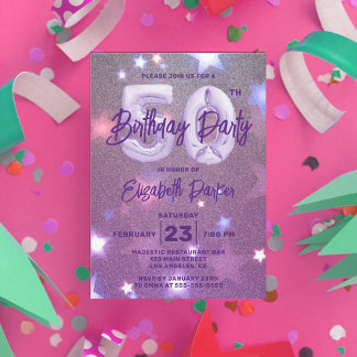Starry Glittery Magenta 50. Geburtstag Einladung