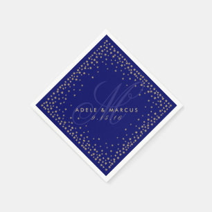 Starry Gold & Navy Blue Monogram Wedding Napkins Serviette