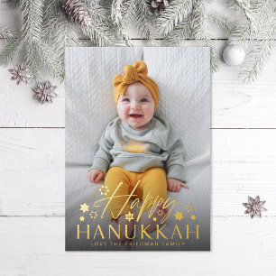Starry Happy Hanukkah Foto Gold Folien Feiertagskarte