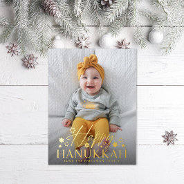Starry Happy Hanukkah Foto Gold Folien Feiertagspostkarte