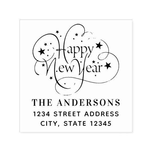 Starry Happy New Year Family Name Rücksendeadresse Permastempel (Design)