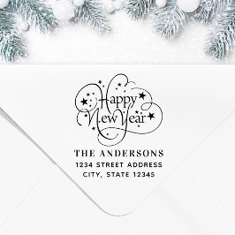 Starry Happy New Year Family Name Rücksendeadresse Permastempel