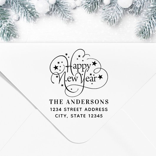 Starry Happy New Year Family Name Rücksendeadresse Permastempel