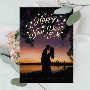 Starry Happy New Year Foto Folien Feiertagskarte