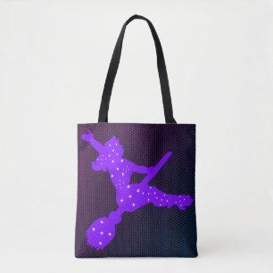 Starry Hexen auf den Broomsticks lila und grün Tasche