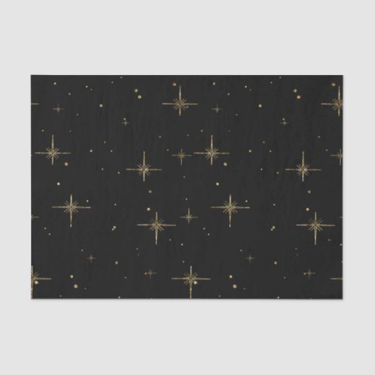 Starry Holiday Tissue - Schwarz mit Gold Star Seidenpapier (Vorderseite)