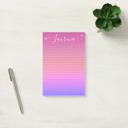 Starry Hues Personalisierter Name Notepad (Pink) Post-it Klebezettel (Büro)