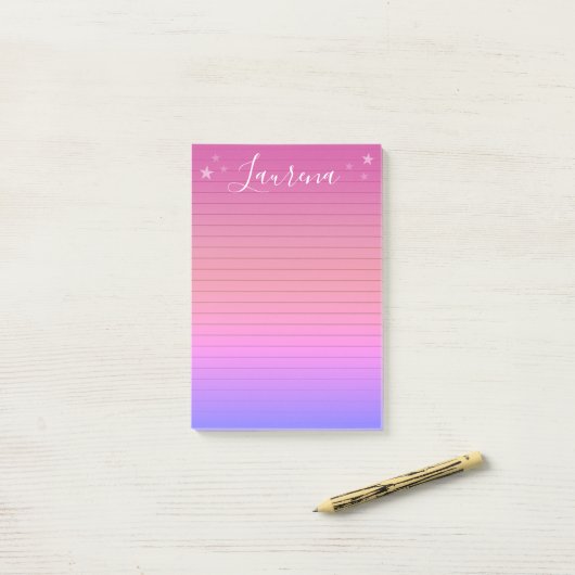 Starry Hues Personalisierter Name Notepad (Pink) Post-it Klebezettel (Auf Schreibtisch)