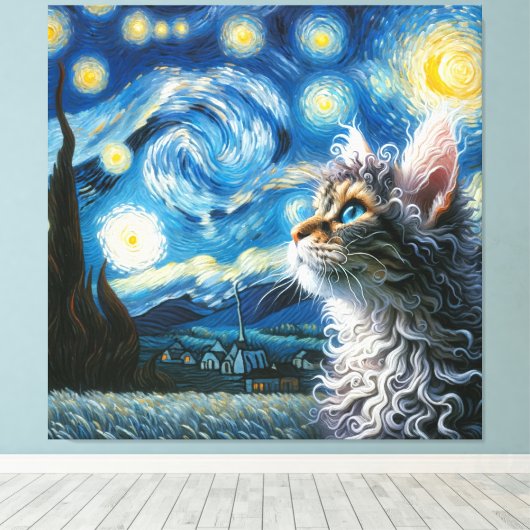 Starry Laperm Cat Portrait - Portrait für Haustier Leinwanddruck (Insitu (Holzboden))