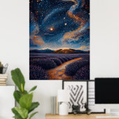 Starry Lavender Field in Pointillist Style Poster (Heimbüro)