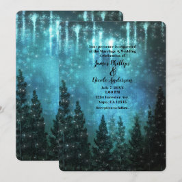 Starry Lights Rustic Pine Trees Country Wedding Einladung