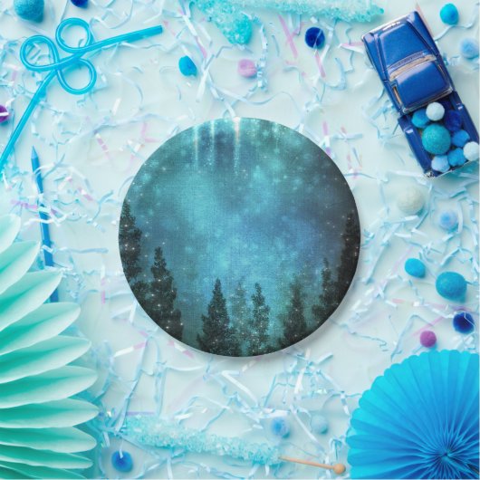 Starry Lights Rustic Pine Trees Country Wedding Pappteller (Party)