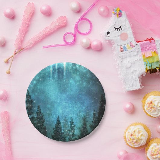 Starry Lights Rustic Pine Trees Country Wedding Pappteller (Party)