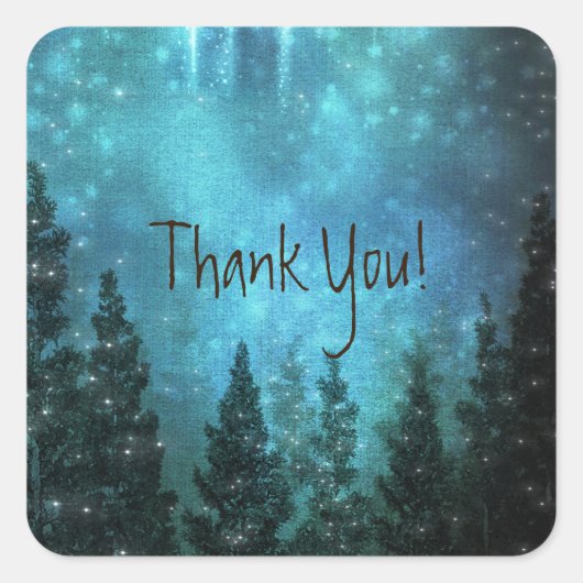 Starry Lights Rustic Pine Trees Country Wedding Quadratischer Aufkleber (Vorderseite)