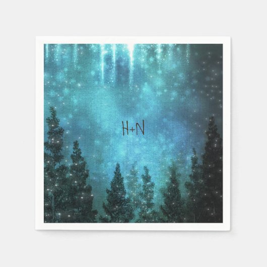 Starry Lights Rustic Pine Trees Country Wedding Serviette (Vorderseite)