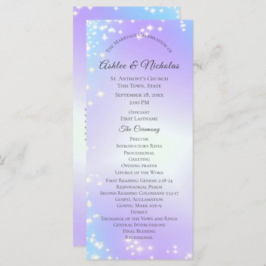 Starry Lila and Blue Sparkle Wedding Programm (Vorne/Hinten)