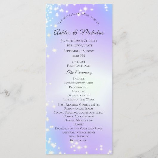 Starry Lila and Blue Sparkle Wedding Programm (Vorderseite)
