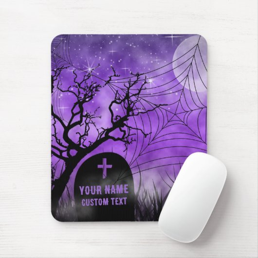 Starry Lila Goth Graveyard Full Moon Mousepad (Mit Mouse)