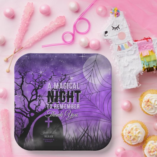 Starry Lila Goth Graveyard Full Moon Pappteller (Party)