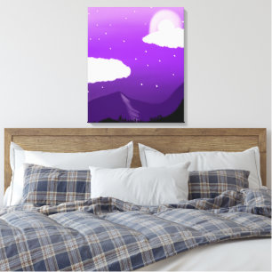 Starry Lila Mountain Landschaft - Wall Art Leinwanddruck