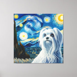 Starry Maltese Dog Portrait - Portrait für Haustie Leinwanddruck