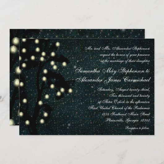 Starry Midnight Lights String Lantern Wedding Einladung (Vorne/Hinten)
