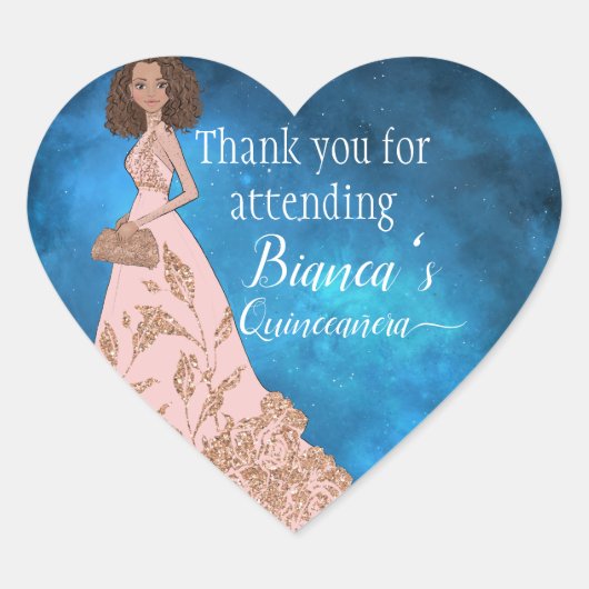 Starry Midnight Quinceañera Vielen Dank Herz-Aufkleber (Vorderseite)