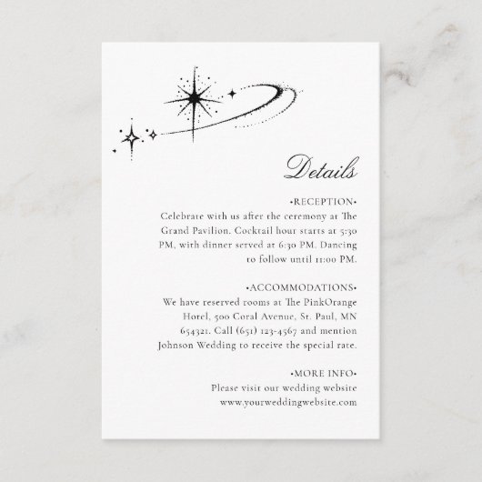 Starry Minimalist Celestial Wedding Details Begleitkarte (Vorderseite)