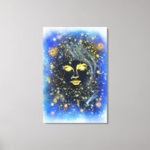 Starry Mit Augen Golden Lady Canvas Print Blue Nig Leinwanddruck