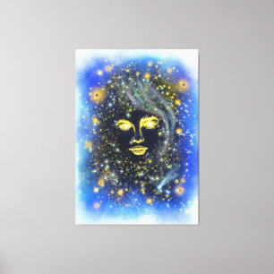Starry Mit Augen Golden Lady Canvas Print Blue Nig Leinwanddruck