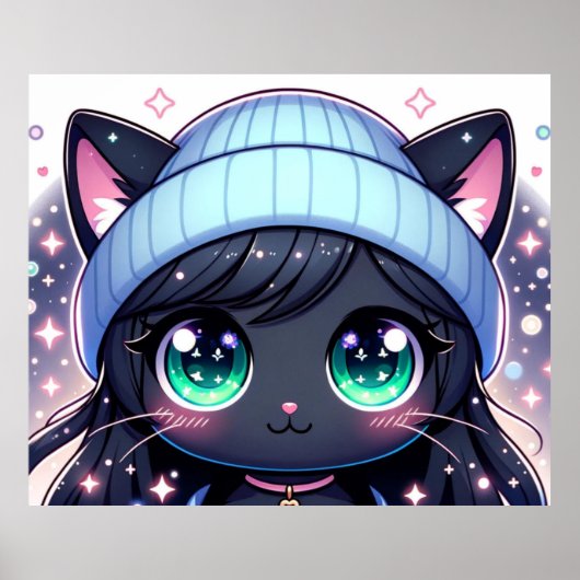 Starry-Mit Augen Kitten: Charming Anime Cat Poster (Vorne)
