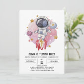 Starry Modern Explorer Astronaut Geburtstag Einladung (Stehend Vorderseite)