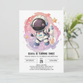 Starry Modern Odyssey Astronaut Geburtstag Einladung (Stehend Vorderseite)