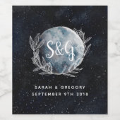 Starry Moonlit Night Monogram Wedding Wine Label Weinetikett (Einzelnes Label)