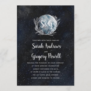 Starry Moonlit Night Monogram Weditation Einladung