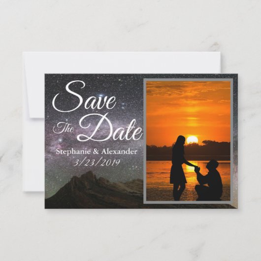 Starry Mountain Sky Save the Date Hochzeit (Vorderseite)