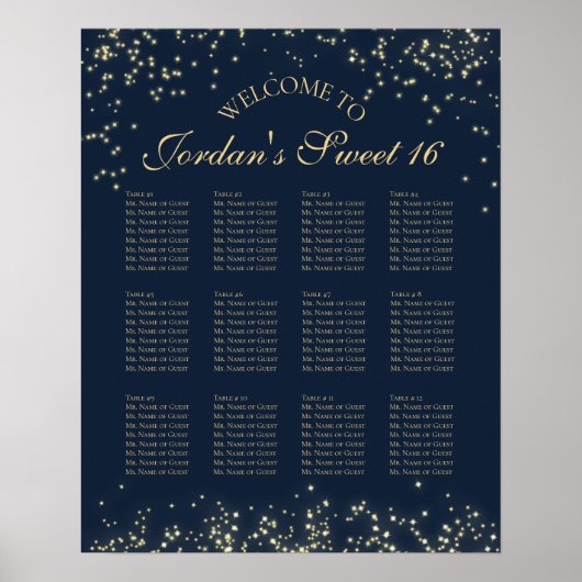 Starry Night 12 Table Seating Chart Poster (Vorne)