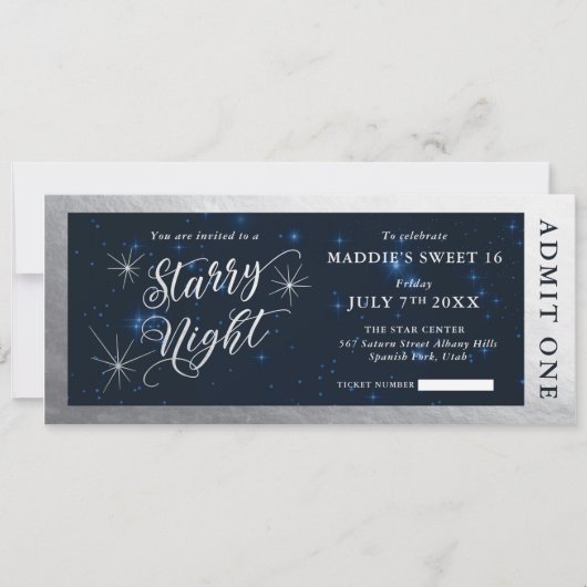 Starry Night 16 . Geburtstag Ticket Einladung (Vorderseite)