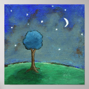 Starry Night, Abstrakte Baumstars Moon Landschaft Poster