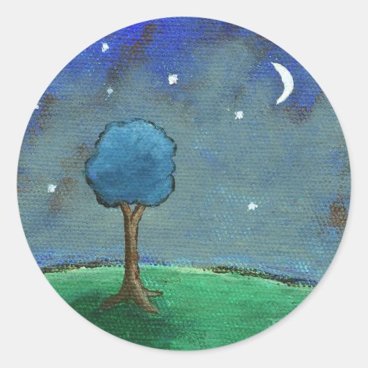 Starry Night, Abstrakte Landschaft Tree Stars Moon Runder Aufkleber (Vorderseite)