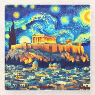 Starry Night Acropolis Athen Griechenland Glasuntersetzer