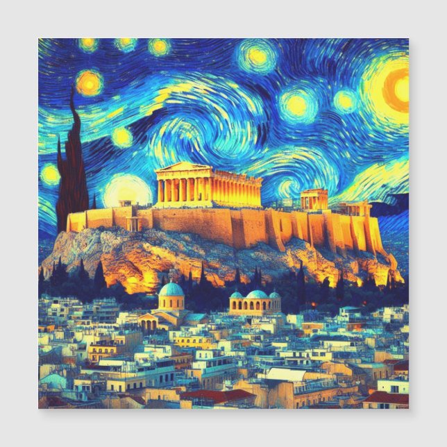 Starry Night Acropolis Athen Griechenland Magnetkarte (Vorderseite)