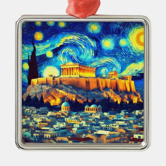 Starry Night Acropolis Athen Griechenland Ornament Aus Metall (Vorne)