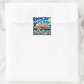 Starry Night Acropolis Athen Griechenland Quadratischer Aufkleber (Tasche)