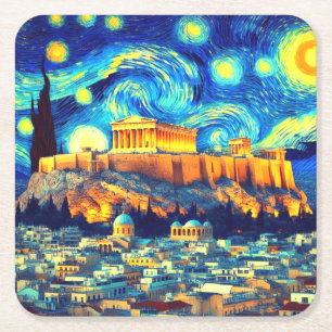 Starry Night Acropolis Athen Griechenland Rechteckiger Pappuntersetzer