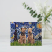 Starry Night - Airedale Terriers (zwei) Postkarte (Stehend Vorderseite)