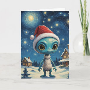 Starry Night Alien Niedlicher Weihnachtstext Karte